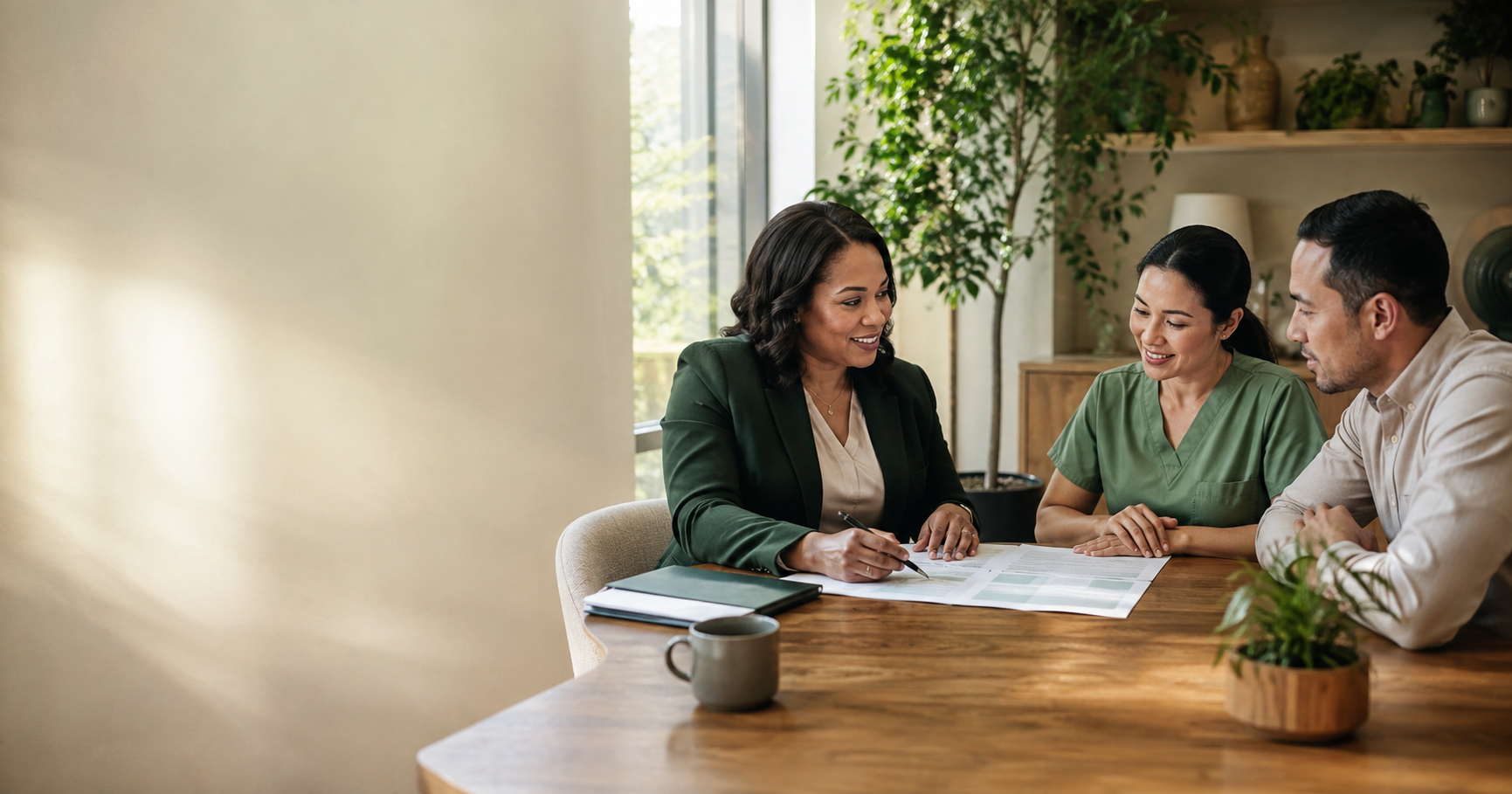 Home health consultant meeting with an agency owner and nurse